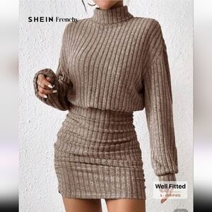 SHEIN Cozy Knit Sweater Dress in Taupe